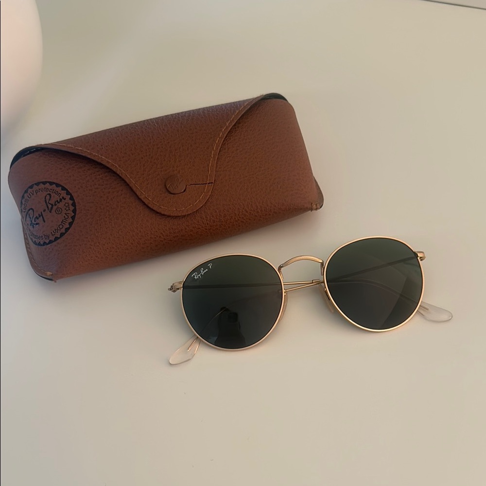 Ray-Ban Gold Frame Sunglasses with Polarized Lenes